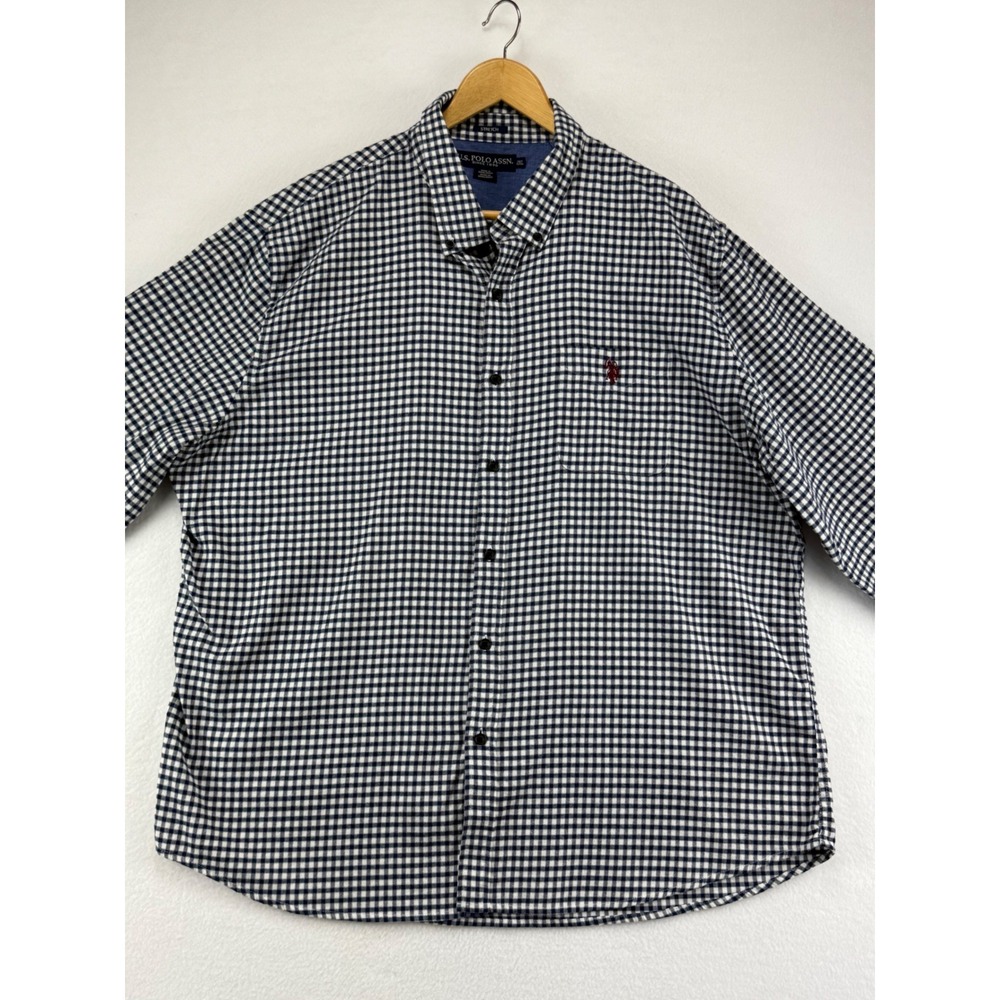 U.S. Polo Assn Shirt Mens XL Blue Gingham Check Long Sleeve Button Down Stretch